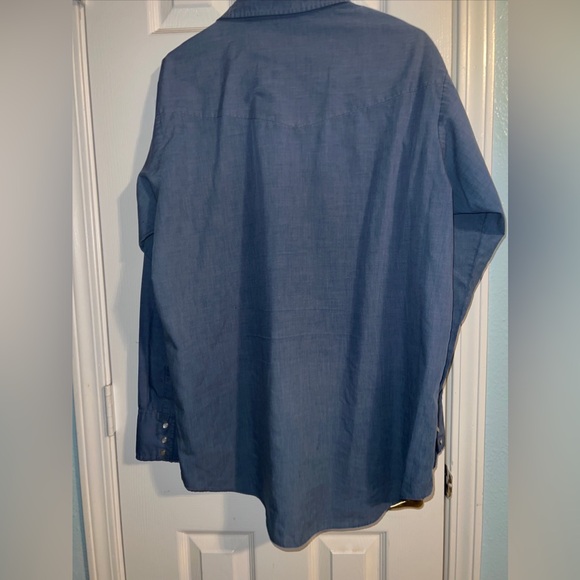 Plains Western Wear Pearl Snap Large Tall Man Blue Long Sleeve Shirt - Picture 8 of 9